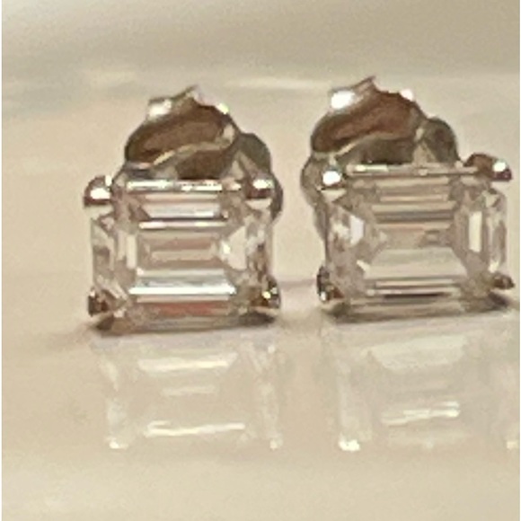 IGI Certified Emerald Cut Laboratory Grown Diamond Earrings 14K WG 1CTW NWT - Picture 3 of 9